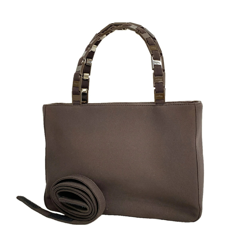 Salvatore Ferragamo Vara handbag, nylon canvas, brown, 2-way bag for women.